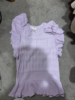 Lavender Ruffle Sleeve Knit Top